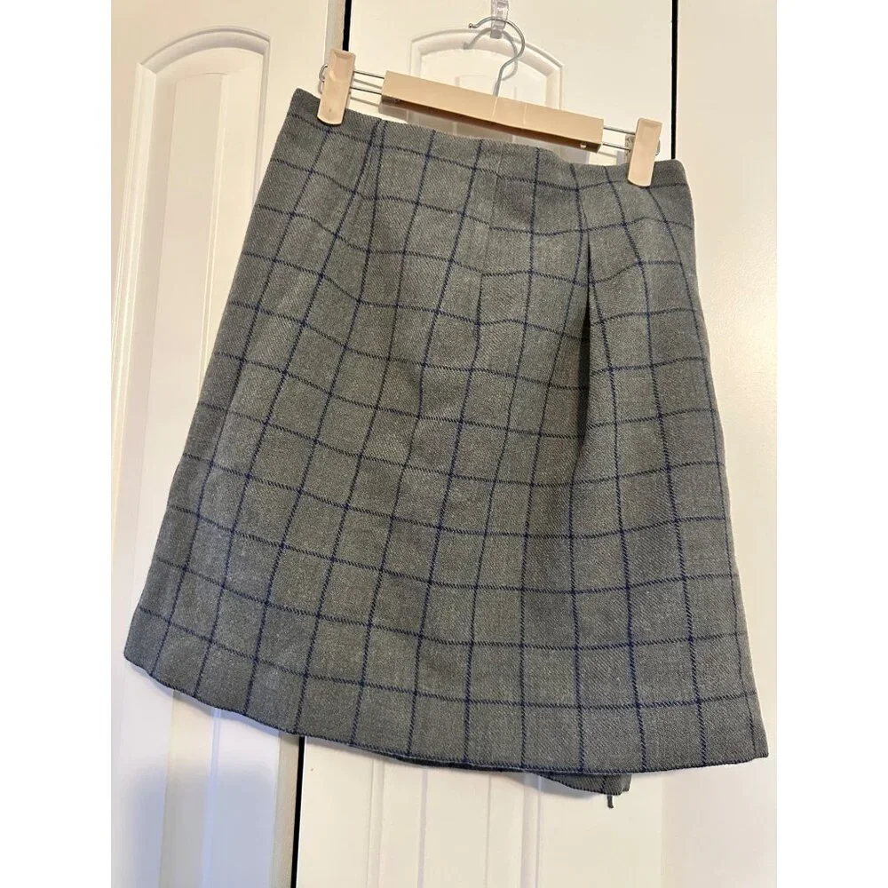 Uniqlo Ines‎ De La Fressange Skirt Plaid Grey Fringe Windowpane Size 2 NWT